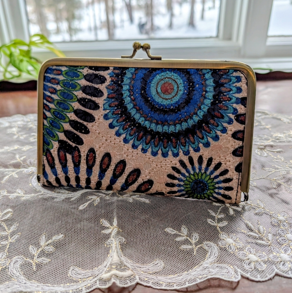 Boho Mandala Peacock Print Multicolor Snap Wallet Clutch